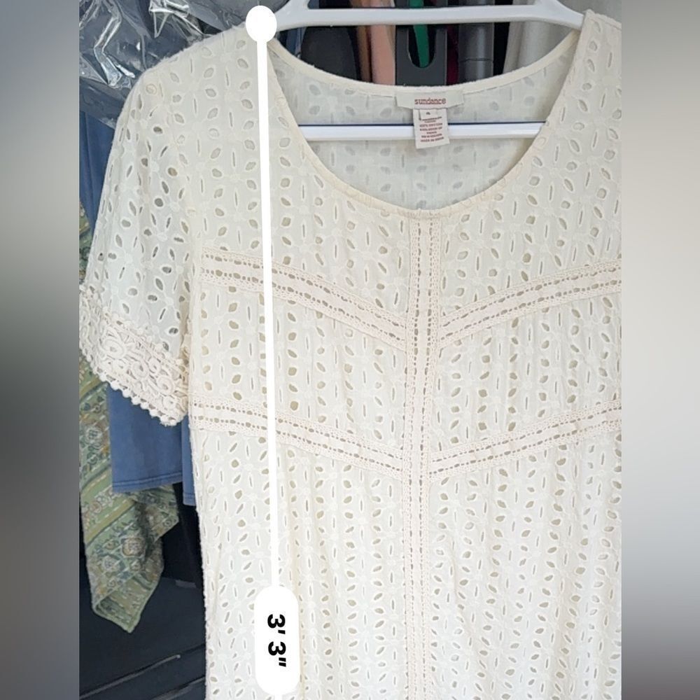 Gorgeous Sundance short sleeve eyelet mini 100% cotton ivory dress- like new! 4 - Picture 14 of 14
